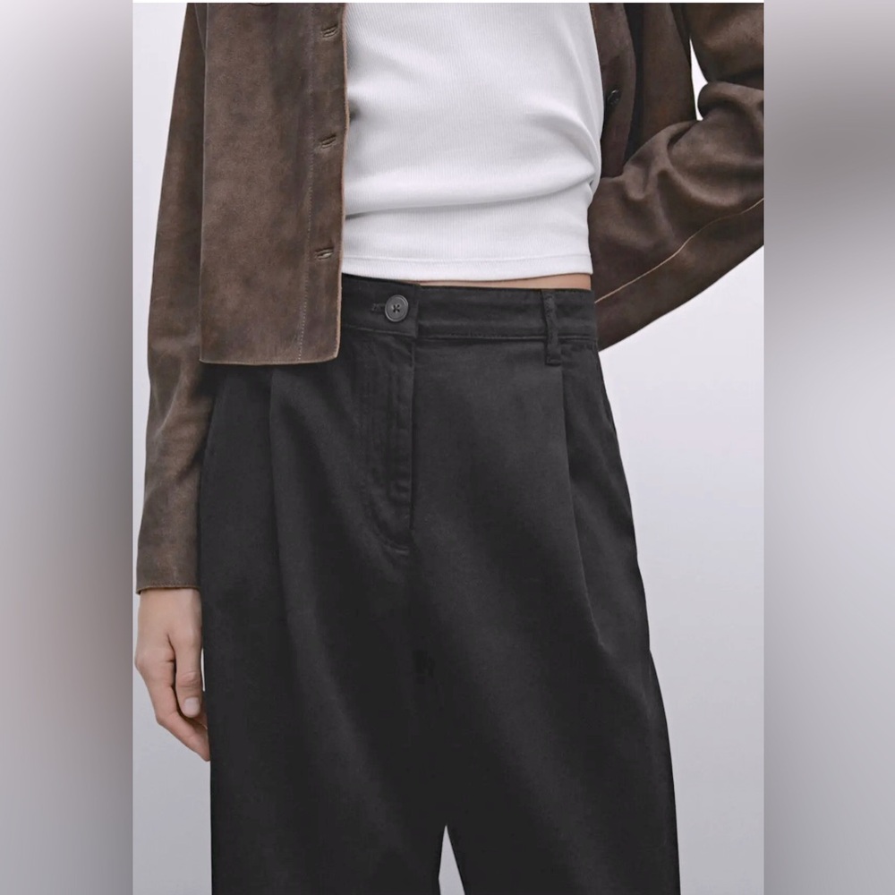 Massimo Dutti Women’s 4 Flowy Cotton Blend Black Trousers, Wide Leg. NWT - Picture 3 of 11